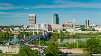 Low Aerial Shot of Downtown Springfield, Massachusetts