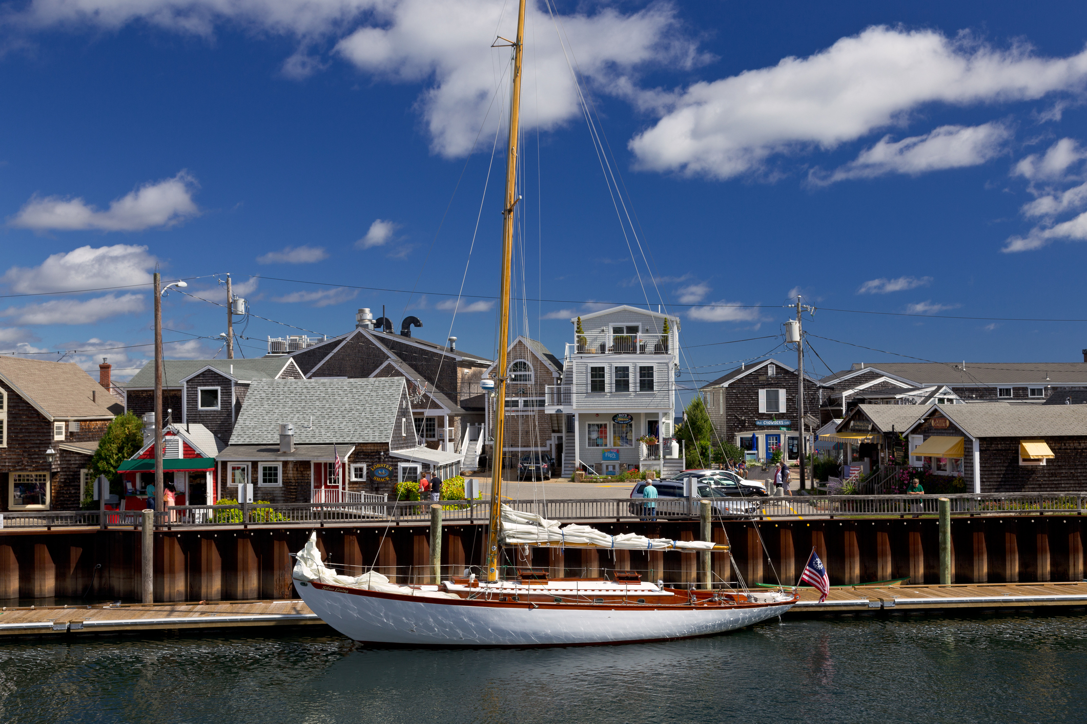 Sailboat in morning, Perkins Cove, Ogunquit, Maine, New England.