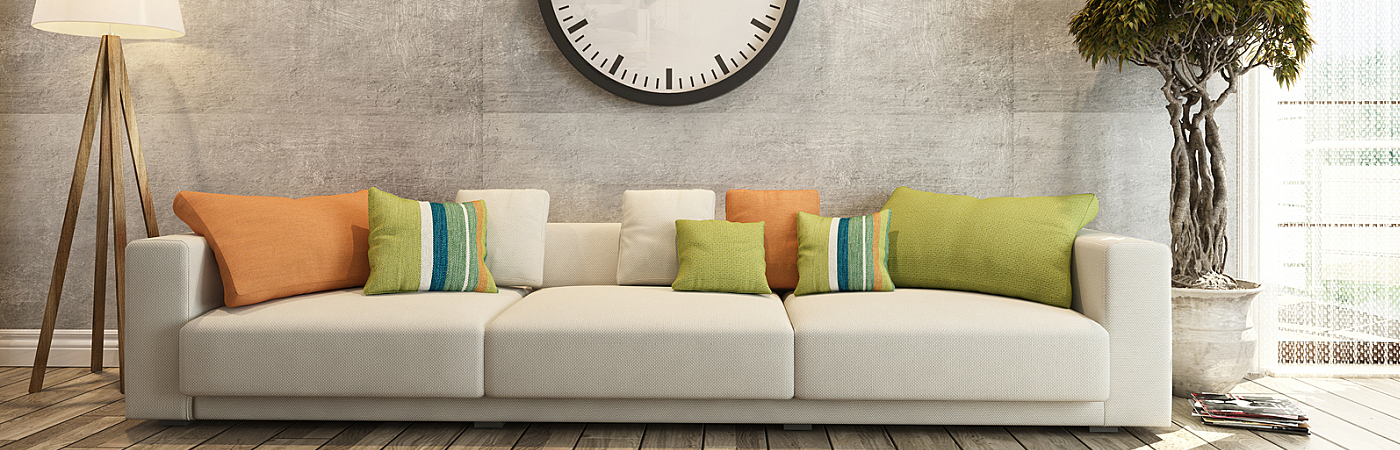 Living Room With Big Watch On Concrete Wall 3D Rendering