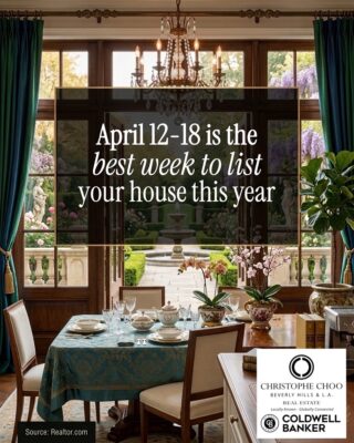 Elegant Beverly Hills dining room with garden view illustrating the best week to list a luxury home in April for higher sale price and faster results