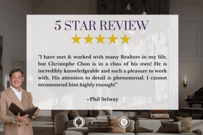 5-star luxury real estate review for Christophe Choo from Phil Selway highlighting his phenomenal attention to detail and market knowledge.