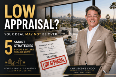 Luxury Beverly Hills home with appraisal report illustrating a low appraisal. Christophe Choo explains five strategies buyers and sellers can use after a low home appraisal in Beverly Hills and Los Angeles.