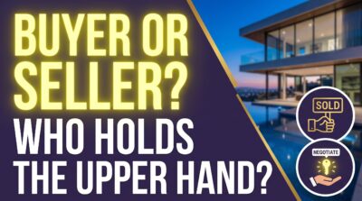 A sophisticated blog thumbnail analyzing buyer vs. seller leverage in the luxury Beverly Hills real estate market.