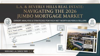 L.A. and Beverly Hills luxury real estate market update and 2026 jumbo mortgage rate chart by premier broker serving since 1989.