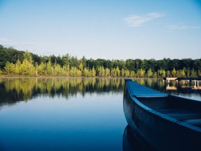 Canoe on a still lake
