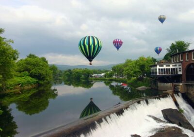 The Quechee Balloon Festival over the Ottauquechee River in Quechee VT