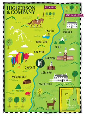 Higgerson and Company illustrated map of the Upper Valley of VT and NH