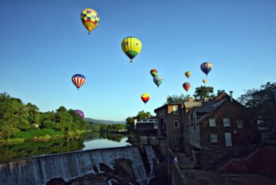 The Quechee Balloon Festival over the Ottauquechee River in Quechee VT