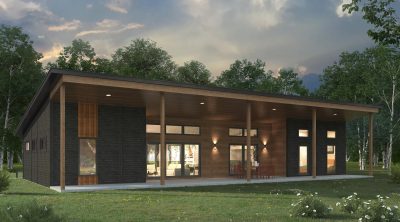 Exterior of the Mountain Stream at Quechee Single Level Evergreen home model, new homes in Vermont