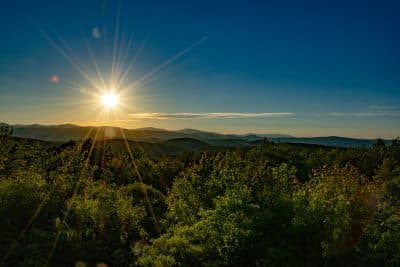 View of the sunrise in the Vermont mountains