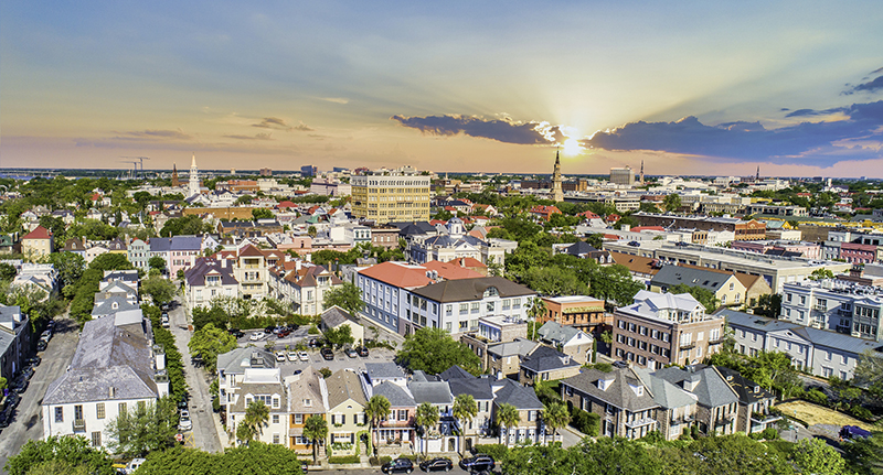 Downtown Charleston South Carolina Skyline Aerial.