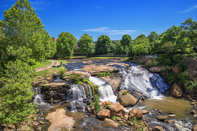 Once a dilapidated section of Greenville, South Carolina, Falls Park on the Reedy is now a beautiful urban park space with walking trails, falling water, surrounded by art galleries and restaurants.