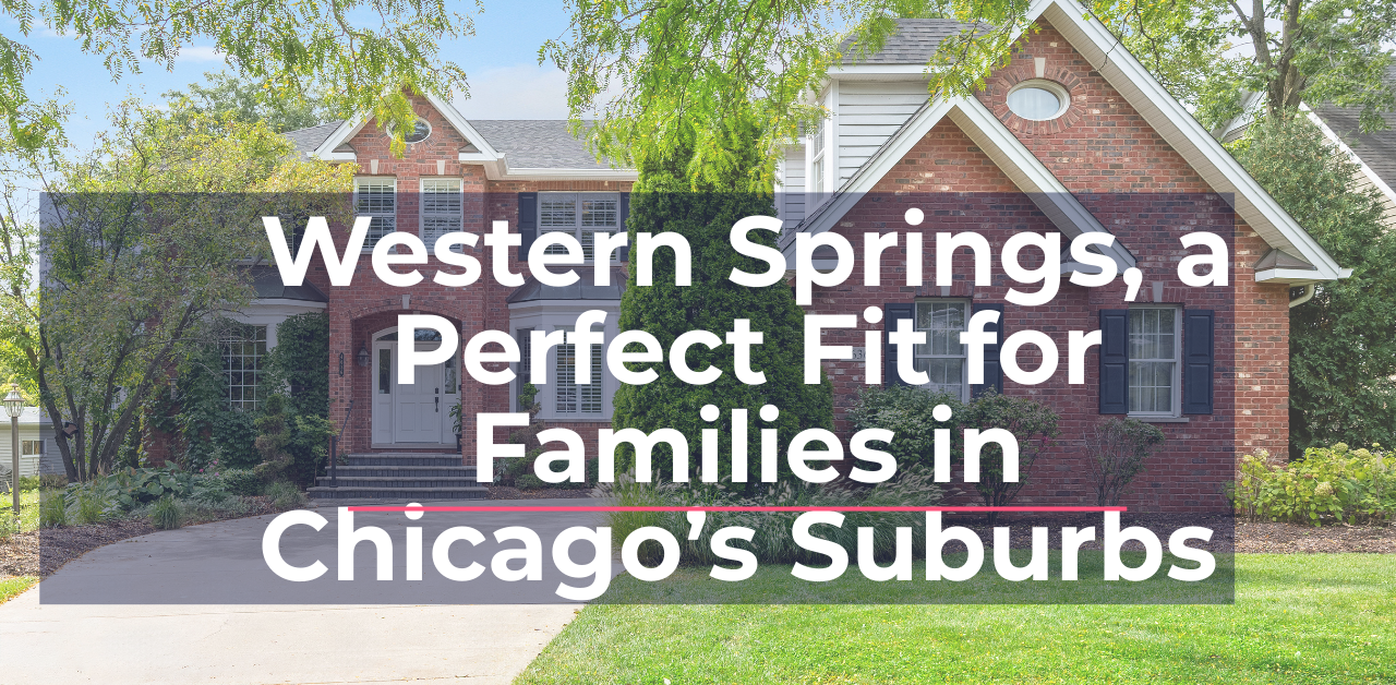 a photo of a brick family home in Western Springs, IL with an attached garage and green grass