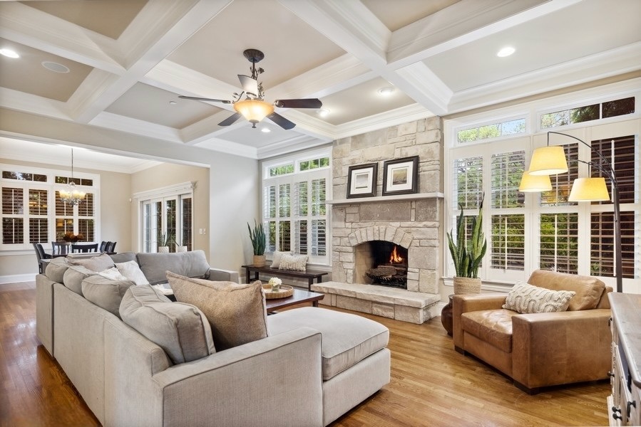 Staged living room in a Clarendon Hills home prepared for a quick sale