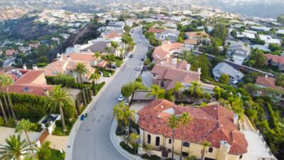 aerial view of pacific palisades neighborhood