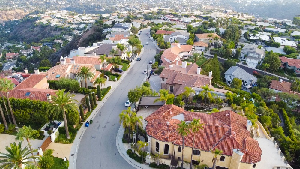 aerial view of pacific palisades neighborhood