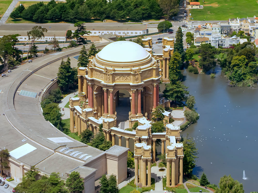 Aerial view of the Palace of Fine Arts