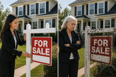 New vs aged for sale sign showing how pricing strategy impacts whether a home sells