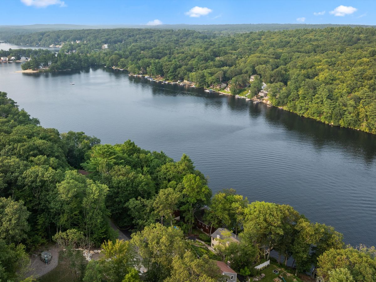 Aerial view of Lake Maspenock and lakefront homes in Hopkinton MA