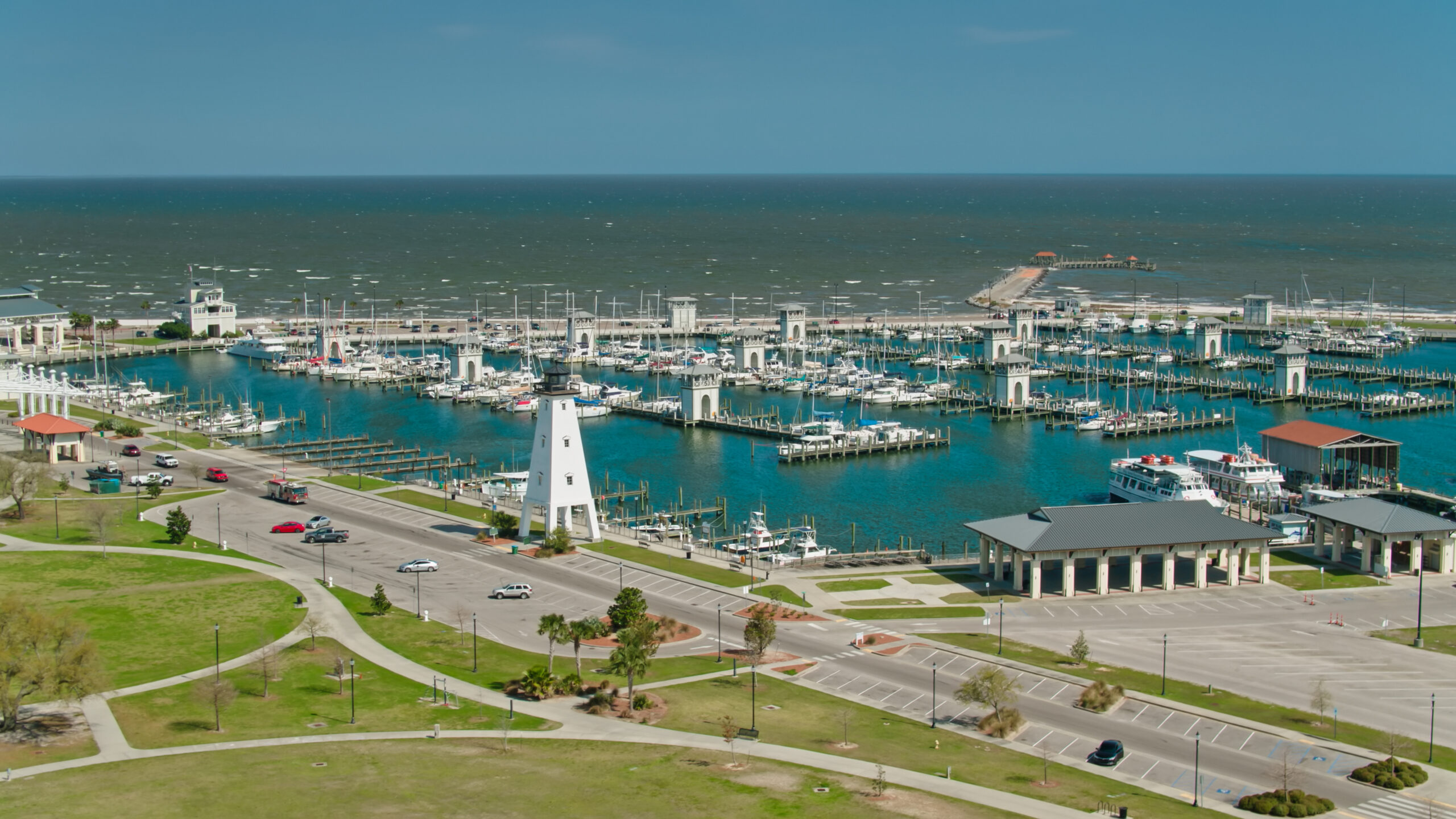 Aerial view of Gulfport, Mississippi on a clear sunny day.