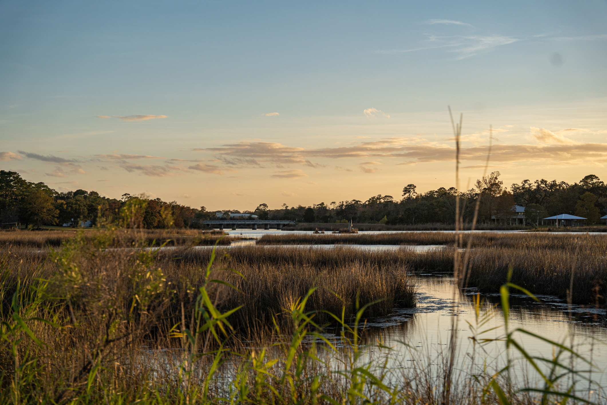 Aerial view of a seaport during sunset in Moss Point, Mississippi, USA
