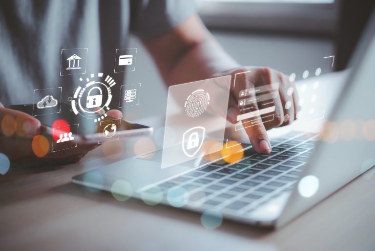Businessman working with laptop and smartphone