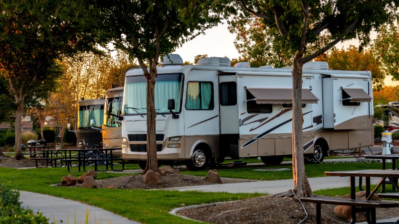 Rv camping with sunrising