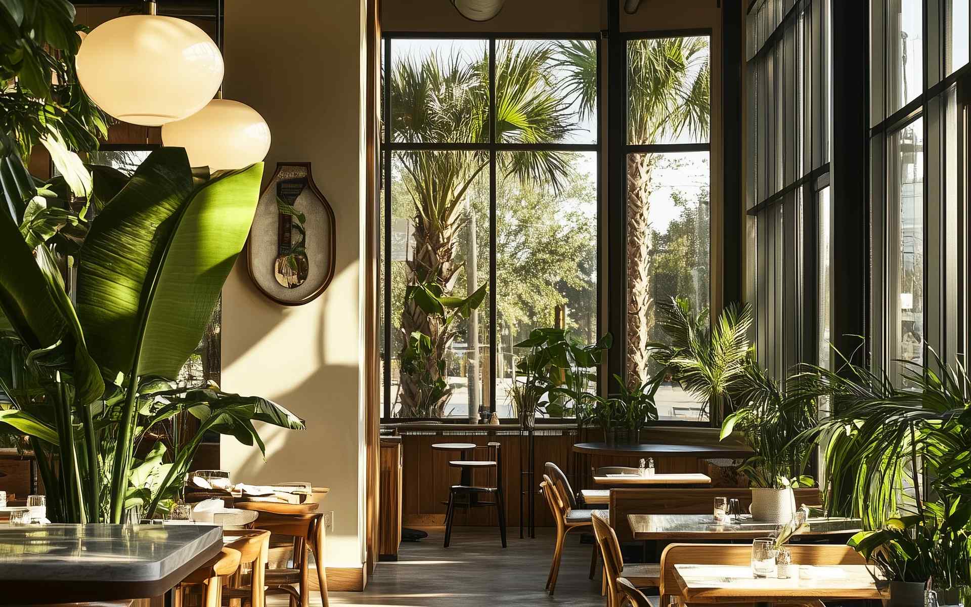 The interior of an aesthetic restaurant.