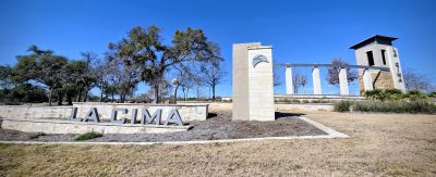La Cima community entrance in San Marcos, Texas, near the proposed Hill Country Studios development