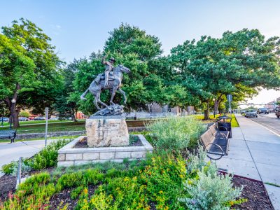 Jack C. Hays statue in downtown San Marcos Texas at Hays County Courthouse honoring Texas Ranger and Hays County namesake