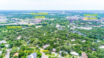 Aerial view of Spring Lake Hills neighborhood near Texas State University in San Marcos TX