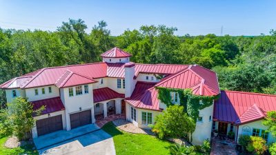 Aerial view of Martindale Riverfront Home at 541 Martindale Falls Way in Martindale, Texas