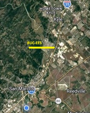 Map showing the new Buc-ee’s location between San Marcos and Kyle near I-35 and Yarrington Road