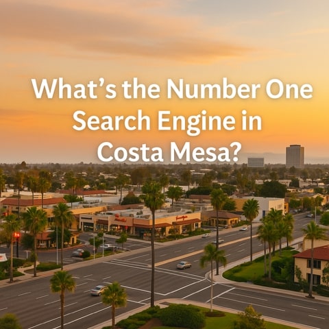 Costa Mesa cityscape with local businesses and Google search trends