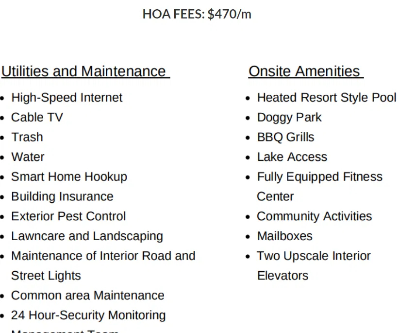 Hoa fees at Fortune Star Condos