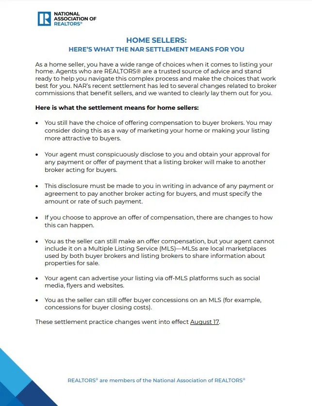 NAR Settlement Home Sellers