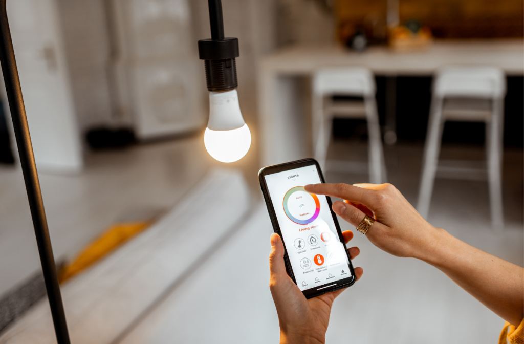 App on smart phone controlling lights in a home