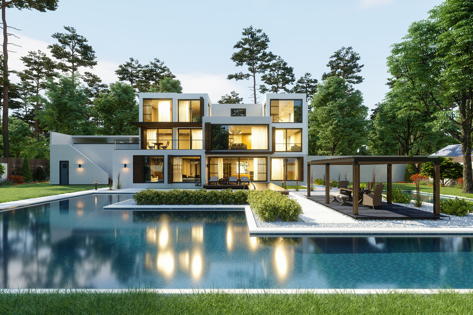 Modern Luxury Villa with Swimming Pool Surrounded