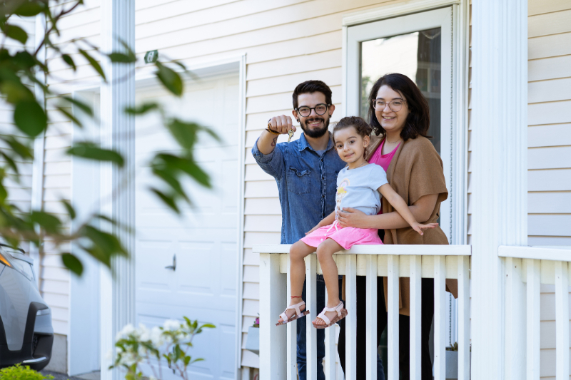 happy family on the balcony
