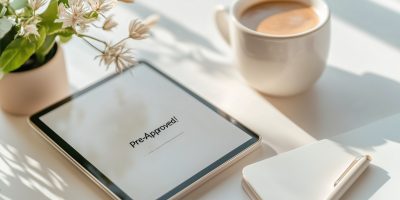 Close-up of a tablet screen with a mortgage loan application form.