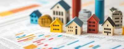 Close-up of diverse financial products stocks, bonds, real estate on a spreadsheet, investment tracking, diversification plan