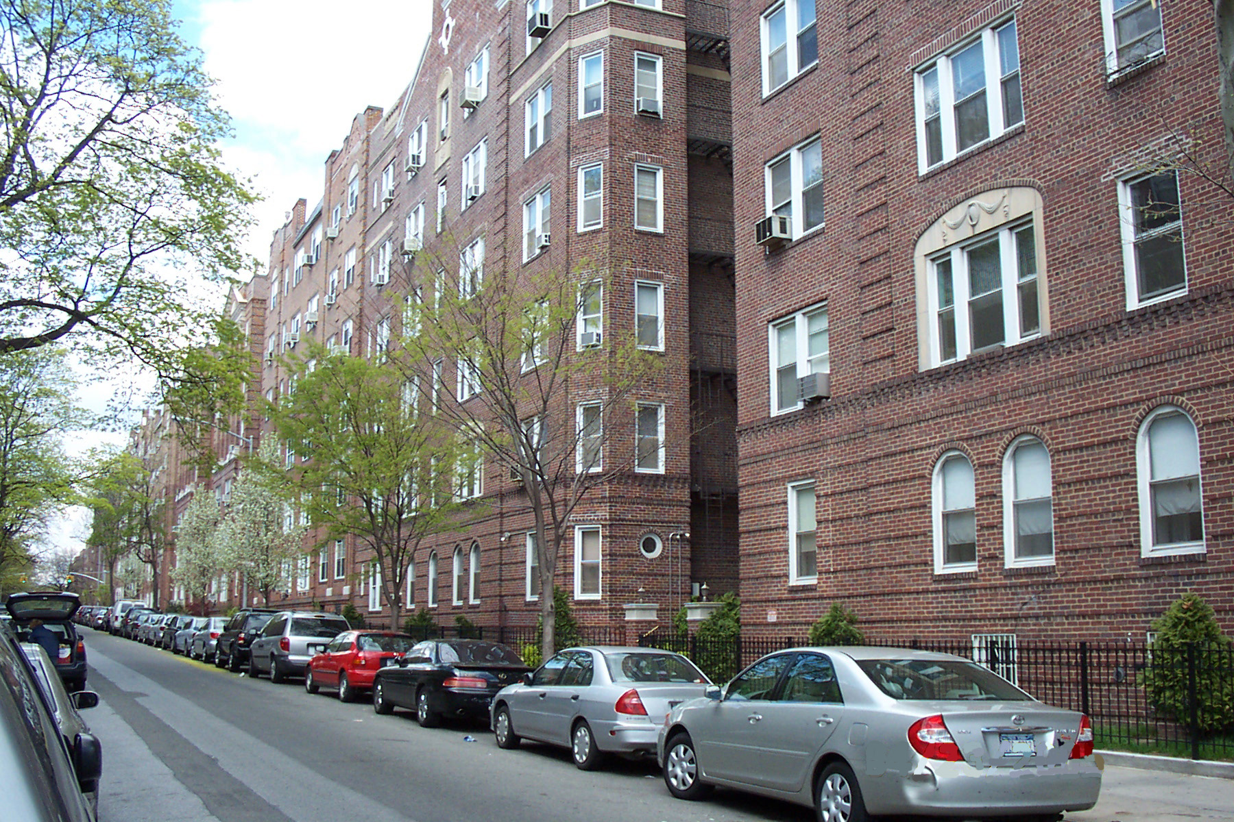 Historic brick garden co-op apartment buildings in Jackson Heights, Queens NY