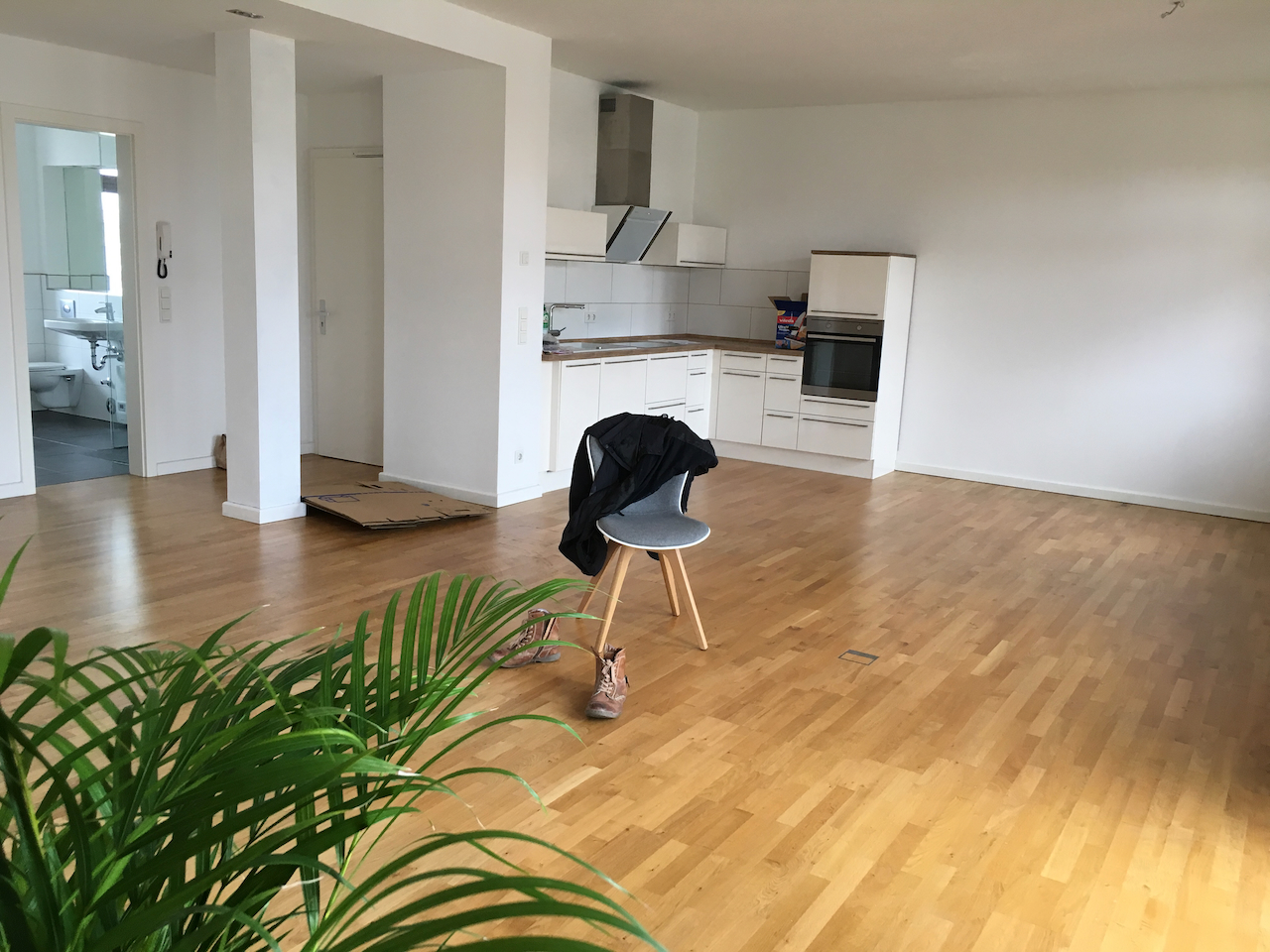 Cocina vacía y luminosa de una vivienda en la ciudad, lista para nuevos dueños en Jackson Heights