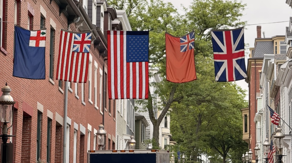 Flags from different eras of America