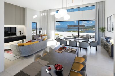 Pelican Heights hillside modern Building dominating the whole island St Maarten