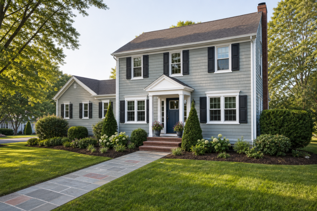 South Shore Massachusetts home with fresh landscaping and improved curb appeal