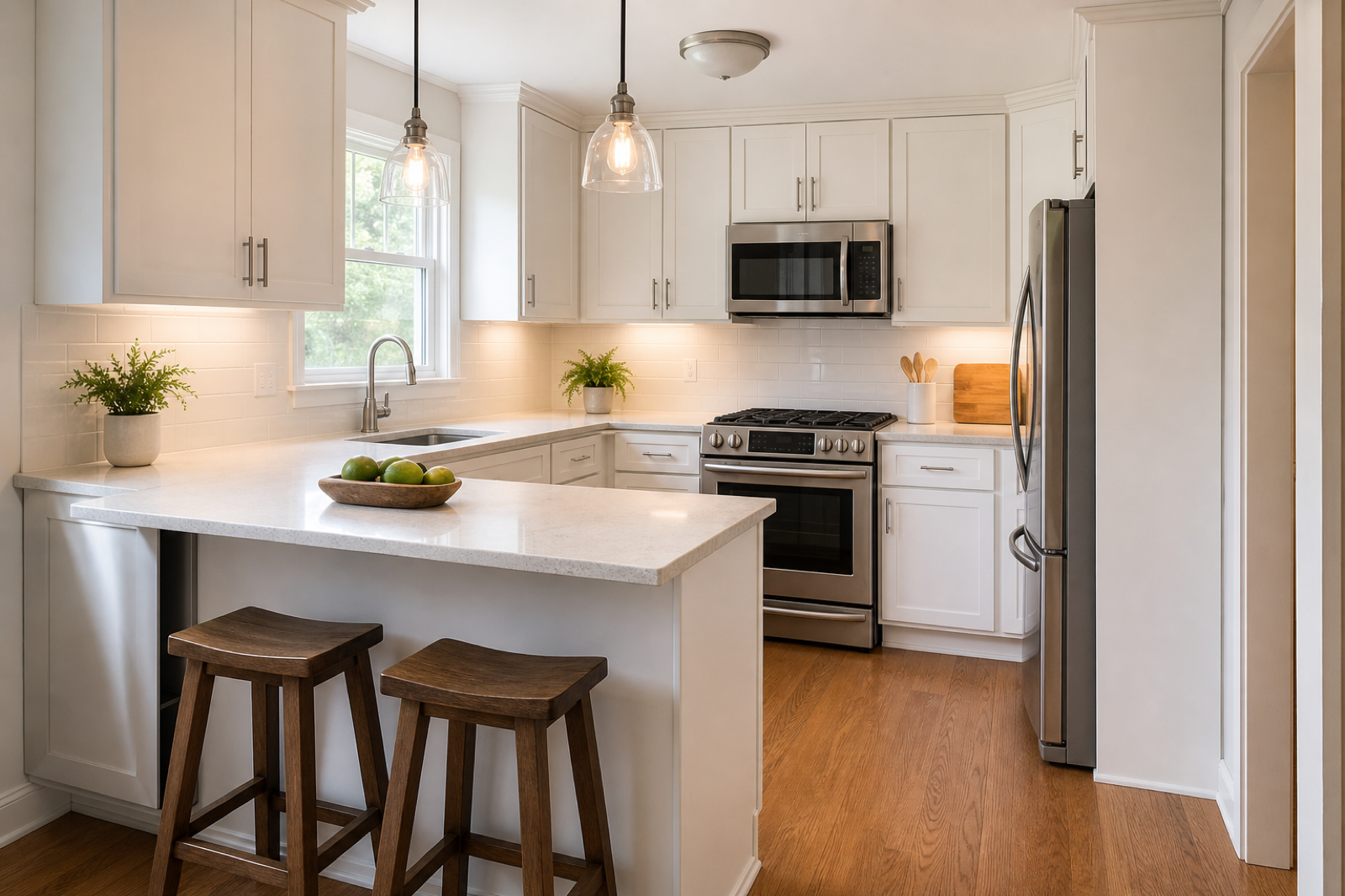 Refreshed South Shore Massachusetts kitchen with painted cabinets and updated finishes