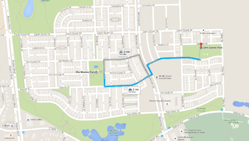 Ella Wooten Park Pool to John Gaines Park Pool