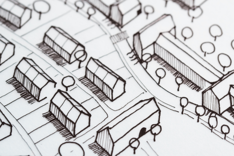 Urban Sketch Planning Idea to help tell the story of new urbanism in mueller austin realty 