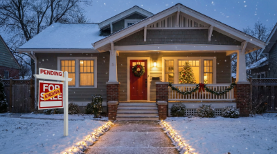 A home for sale during the winter Holiday season